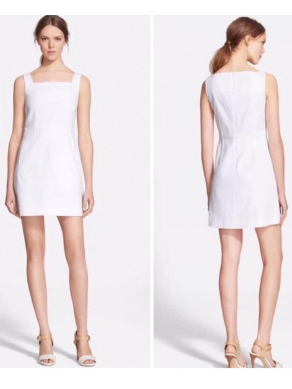 Tory Burch White Square Neck Cotton Pique A-Line Dress Size 0